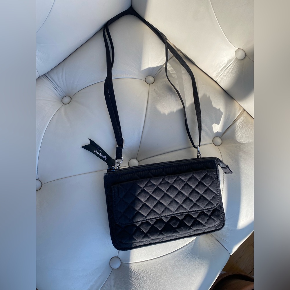 Vera Bradley Black Quilted Shoulder / Crossbody Bag | Like New - Picture 2 of 8